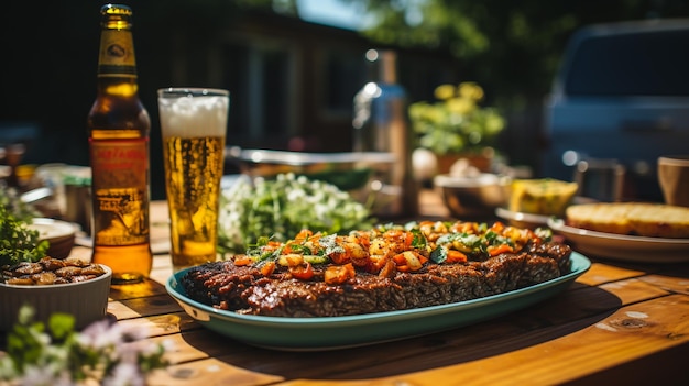 Foto copos de cerveja clara e escura em um fundo de pub