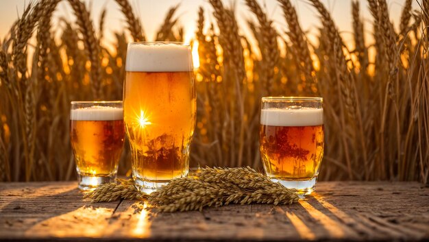 Copos de cerveja contra o pano de fundo de um campo de cevada