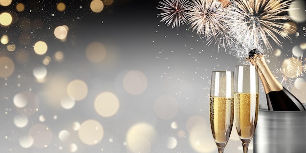 Copos de champanhe com respingo, conceito de tema de celebração