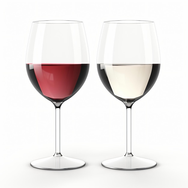 copos de renderização 3D com vinho branco e vermelho isolados generativos ai