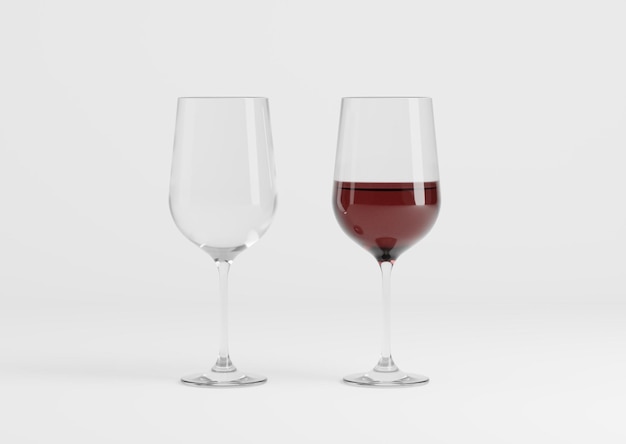 copos de vinho no fundo vazio renderização 3d ilustração 3d