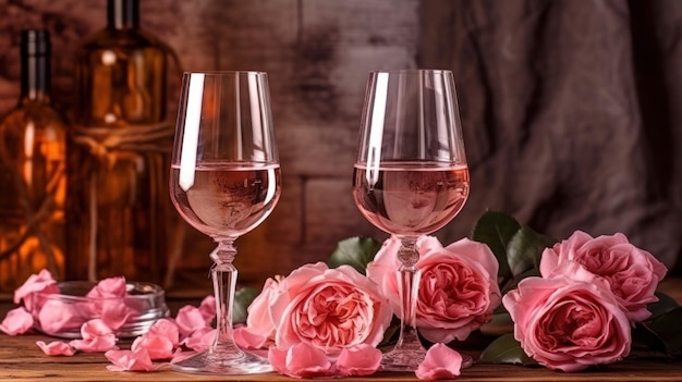 Copos de vinho rosé Ilustração AI GenerativexA
