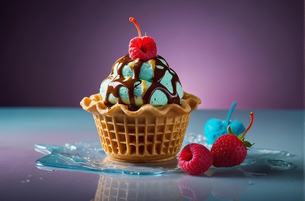 Copos de waffle de gelado com foto