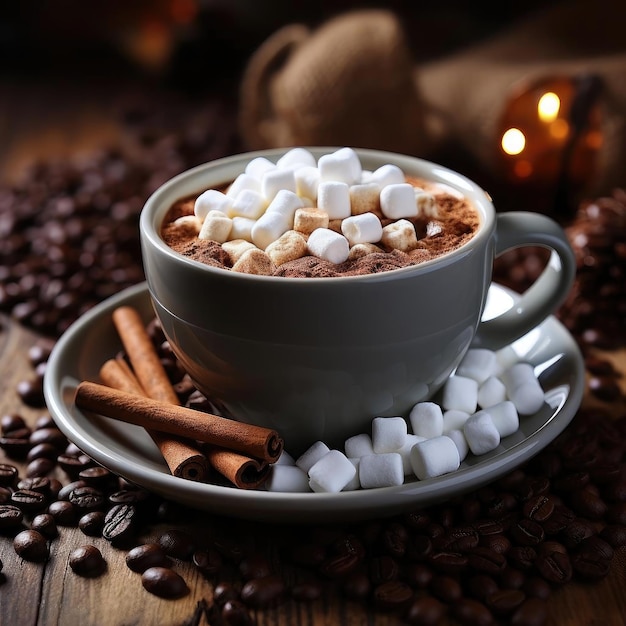 Copos decadentes de chocolate quente com marshmallows e canela