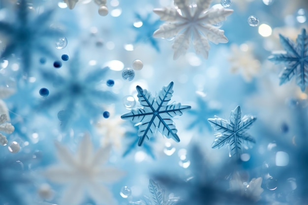 copos de nieve azules y blancos de invierno fondo abstracto generativo ai