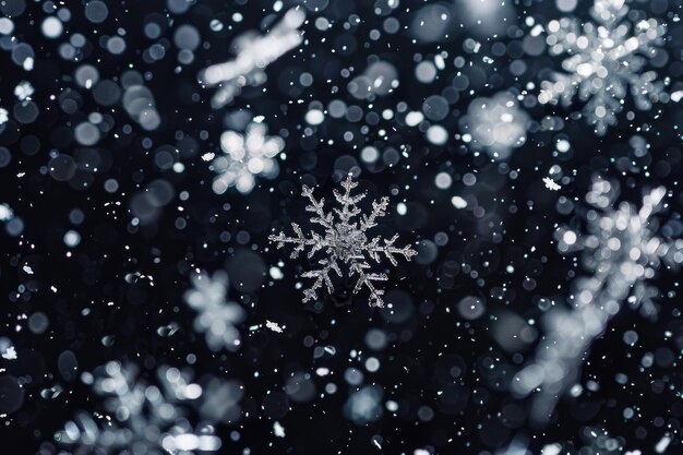 Foto los copos de nieve caen sobre un fondo negro