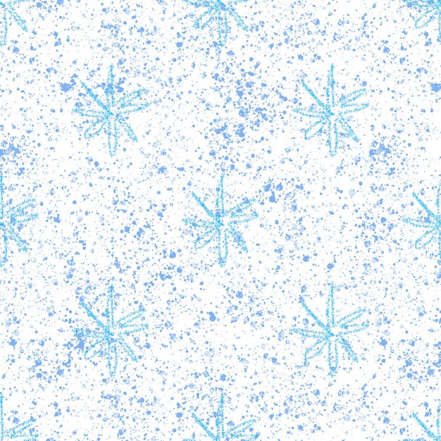 Copos de nieve dibujados a mano Navidad de patrones sin fisuras. Sutiles copos de nieve voladores sobre fondo de copos de nieve de tiza. Superposición de nieve dibujada a mano con tiza seductora. Decoración inusual de temporada navideña.