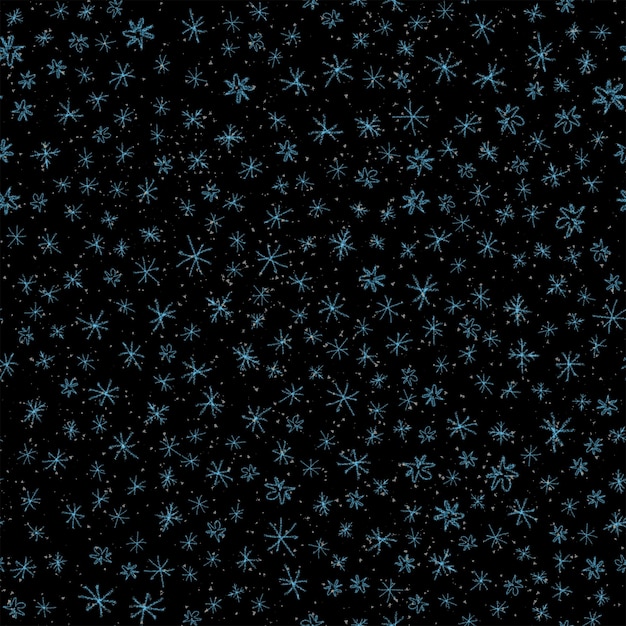 Copos de nieve dibujados a mano patrón transparente de navidad copos de nieve voladores sutiles en tiza copos de nieve backg ...