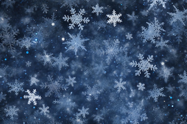 Copos de nieve en fondo azul concepto de Navidad y Año Nuevo