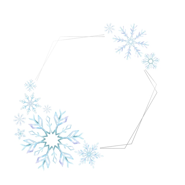 Copos de nieve Marco de acuarela Fondo decorativo de invierno con copos de nieve Marco de copo de nieve