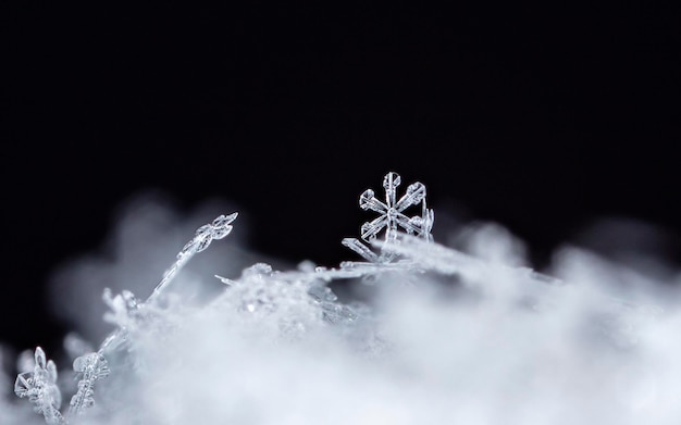 Foto copos de nieve naturales en la nieve invierno