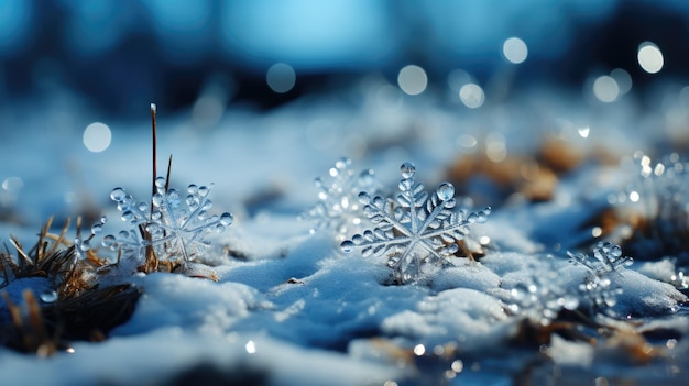 Copos de nieve sobre la nieve Fondo de Navidad y año nuevo
