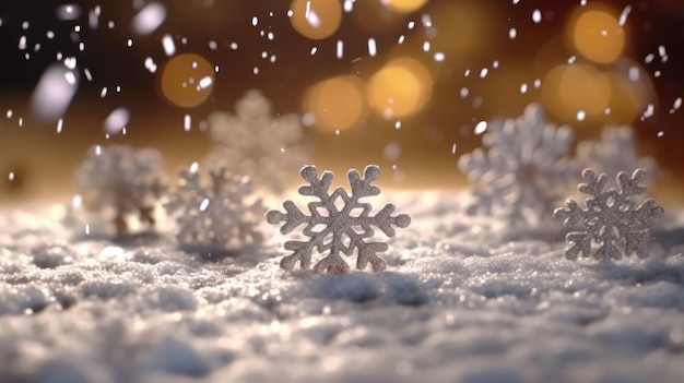 Copos de nieve sobre la nieve Fondo de Navidad y año nuevo