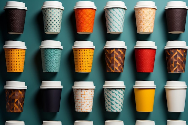 Copos quentes de café fundo papelão papel bebida branco takeaway levar cafeína descartável conceito caneca de bebida de plástico recipiente chá café