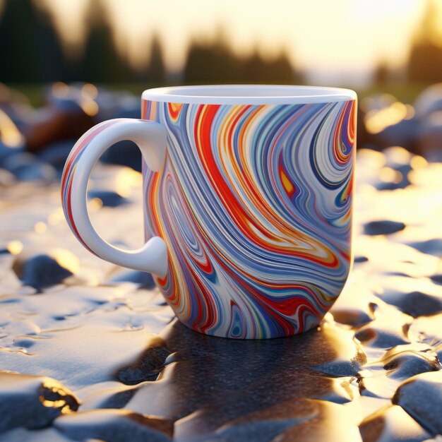 Foto coppa colorida em rochas ao pôr-do-sol design gráfico psicodélico