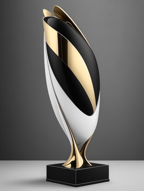 Coppa de troféu dourado design espacial iluminação linear fundo renderização 3D