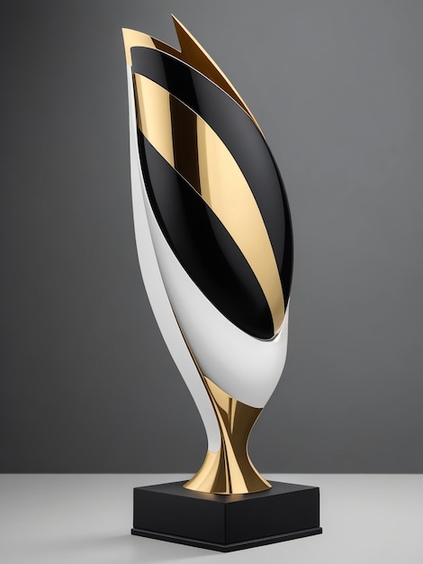 Coppa de troféu dourado design espacial iluminação linear fundo renderização 3D