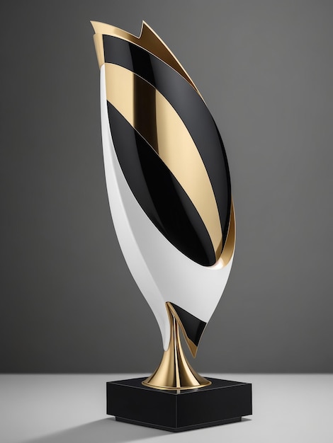 Coppa de troféu dourado design espacial iluminação linear fundo renderização 3D