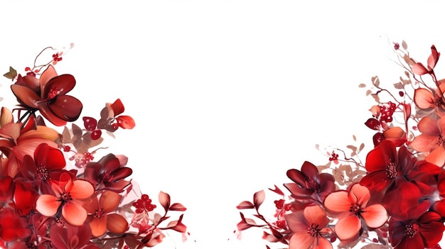 Copyspace composição de flores vermelhas em fundo branco