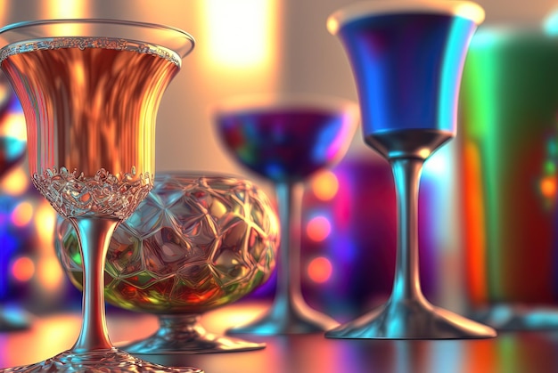 Coquetéis de clube na mesa com luz Bebidas suculentas coloridas em copos Geradas por IA
