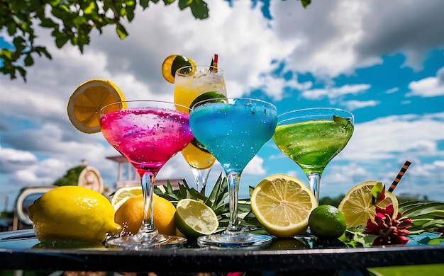 Coquetéis de verão refrescantes na mesa