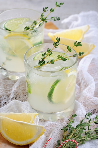 Coquetel à base de gim, suco de limão ou suco de limão e notas de tomilho Mime-se com um coquetel refrescante em um dia de verão