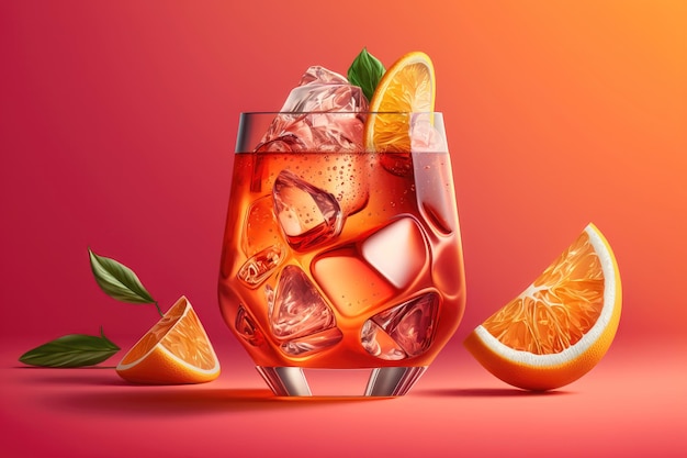 Coquetel Aperol spritz em fundo rosa Ilustração de bebida de coquetel de álcool com cubos de gelo Geração de IA