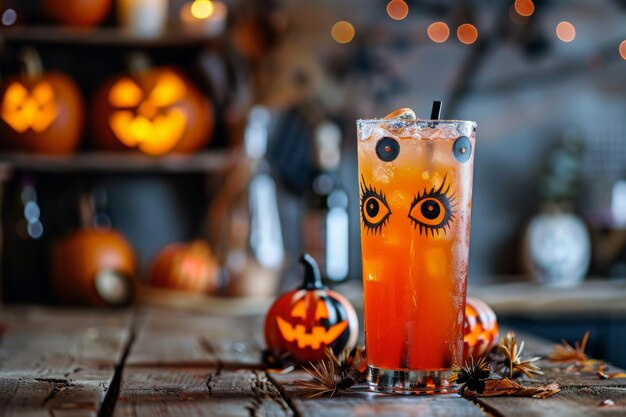 Foto coquetel de abóbora de halloween com olhos