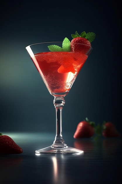 coquetel de daiquiri de morango em cálice de vidro elegante e decoração ao ar livre com