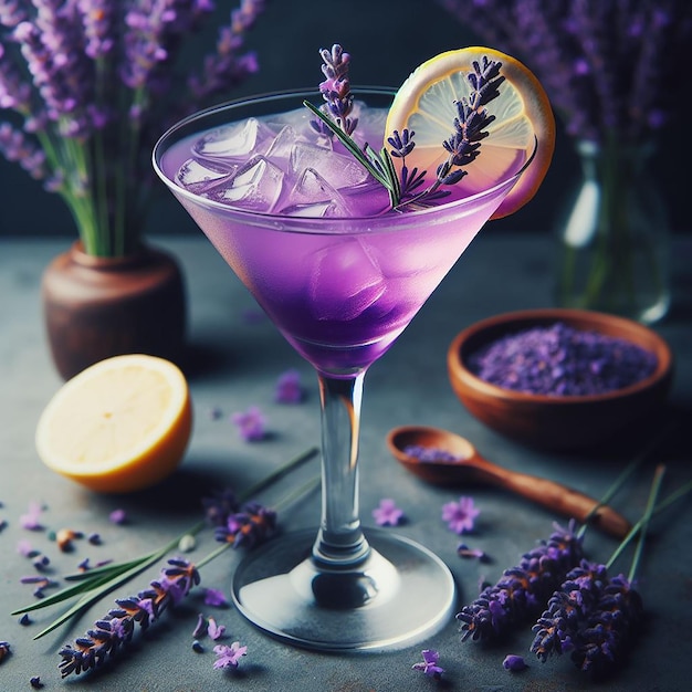 Foto coquetel de guarnição de lavanda gerado