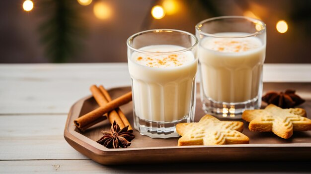 Foto coquetel de leite de natal com canela servido