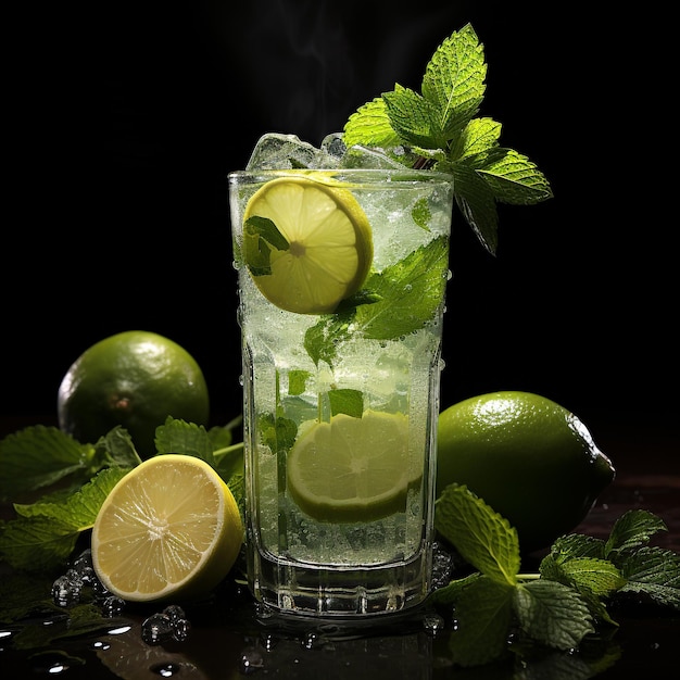 Coquetel de mojito clássico isolado em superfície preta