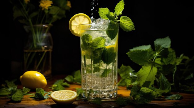 Coquetel de mojito de limonada com limão e hortelã