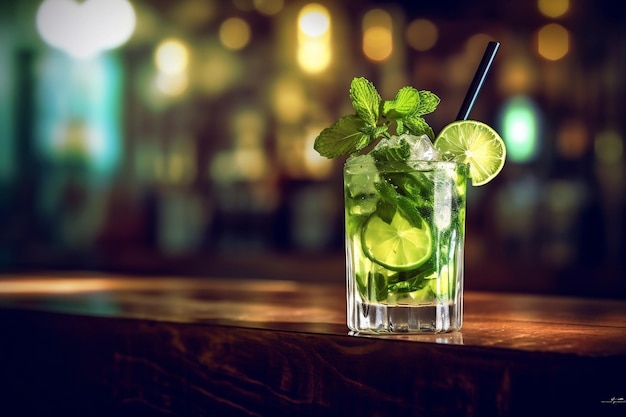 Coquetel de Mojito em um bar Background Generative Ai