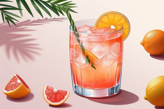 Coquetel de paloma com toranja servido em uma ilustração vetorial de estilo plano de vidro como um banner ou cartaz do Dia Mundial da Paloma