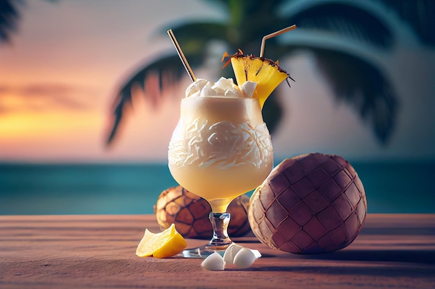 Coquetel de pina colada com coco e abacaxi Generative AI