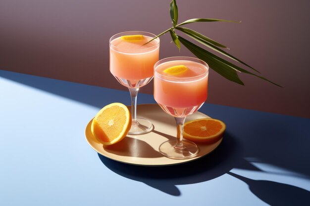 Coquetel de ponche de laranja frio e refrescante em um copo com fatia de fruta Bebida cítrica de verão aperitivo