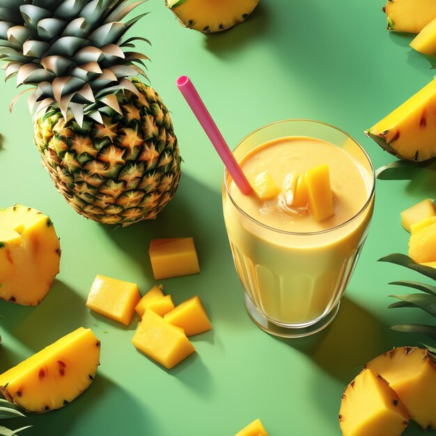 Foto coquetel de verão fresco ananás mango coco smoothie bebida