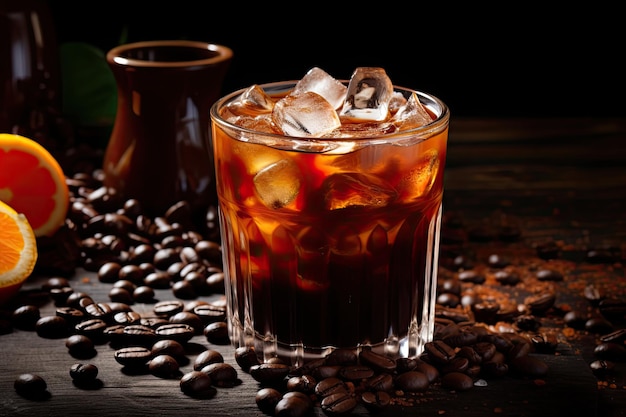 Coquetel Preto com Vodka e Licor de Café Bebida Alcoólica Caseira Bebida Preta com Grãos de Café