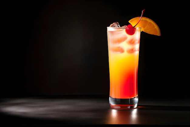 Coquetel tequila sunrise em fundo preto com espaço de cópia ai gerado