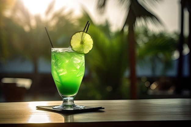 Coquetel tropical Bebidas de verão e fundo de férias na praia IA generativa