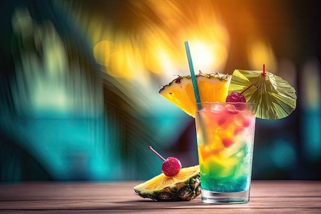 Coquetel tropical Bebidas de verão e fundo de férias na praia IA generativa