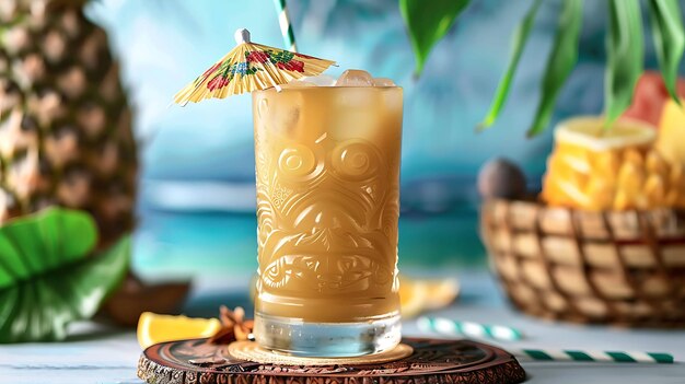 Coquetel tropical refrescante com sumo de laranja, sumo de abacaxi e grenadina, adornado com uma cereja maraschino e uma cunha de abacaxe.