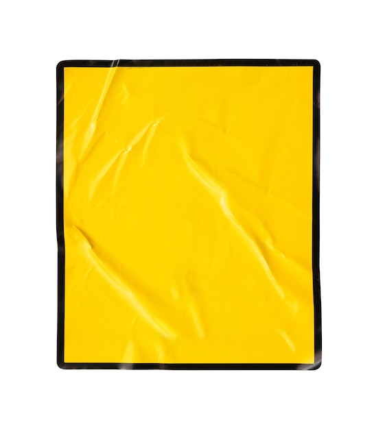Cor amarela do sinal de aviso em branco com adesivo de moldura preta isolado no fundo branco