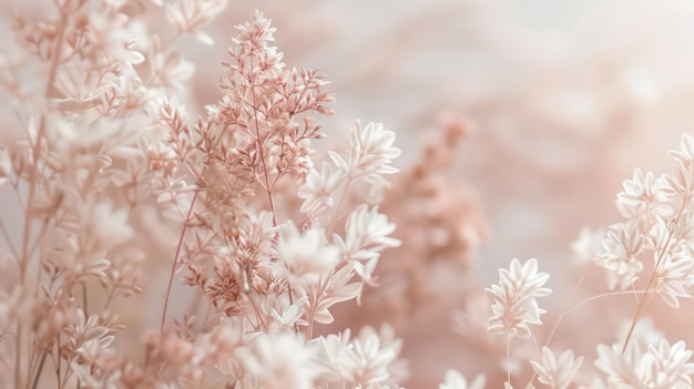 Cor beige neutra romântica flores secas adoráveis com fundo claro borrado papel de parede macro