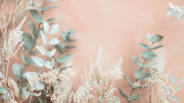 Cor beige neutra romântica flores secas adoráveis com fundo claro borrado papel de parede macro