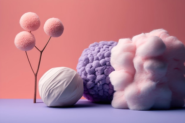 Cor de tendência criativa coral e fundo roxo algodão doce geração AI