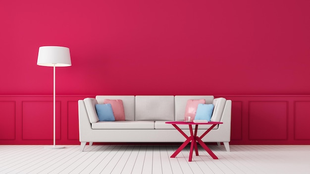 Foto cor interior do quarto viva magenta do ano 2023 - renderização em 3d
