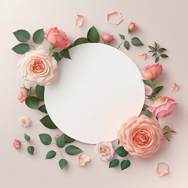 Cor romântica em rosas pastel de moldura em forma de círculo com conceito de licença