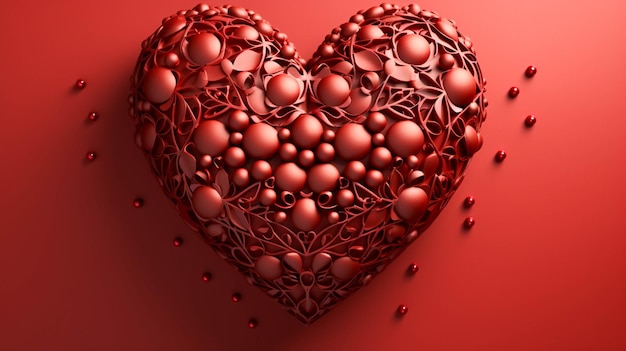 Coração amor forma abstrata valentines decoração com chocolate em fundo vermelho